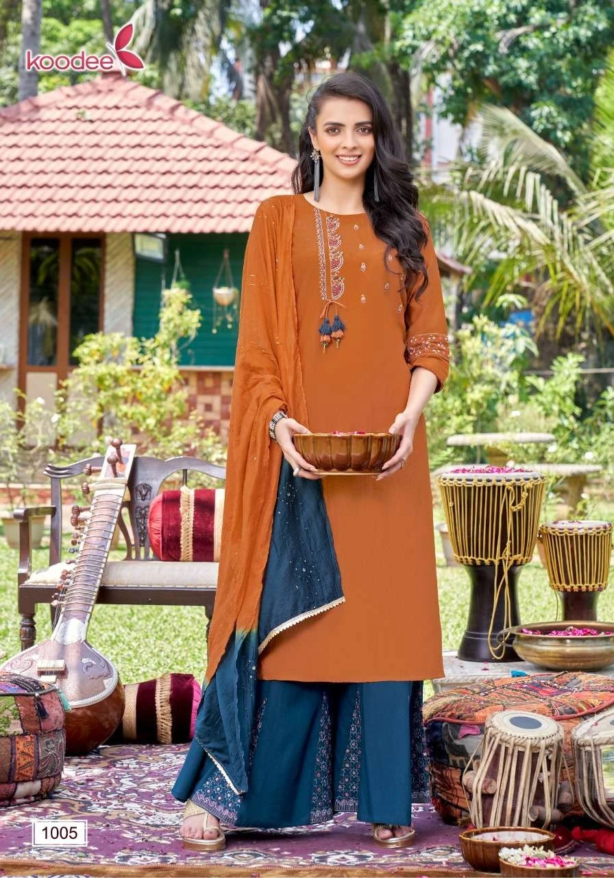 Koodee Sanaya 1 Heavy Chinon Wholesale Readymade Salwar Suit Catalog — Wholesale Salwar Suits, MPA wholesale from Surat - Gallery Image 2